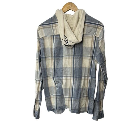 Hollister Blue & Ivory Plaid Hooded Button Up Shirt Men's Medium - Picture 2 of 6